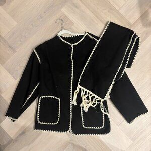 Commense Black and White Scarf Jacket